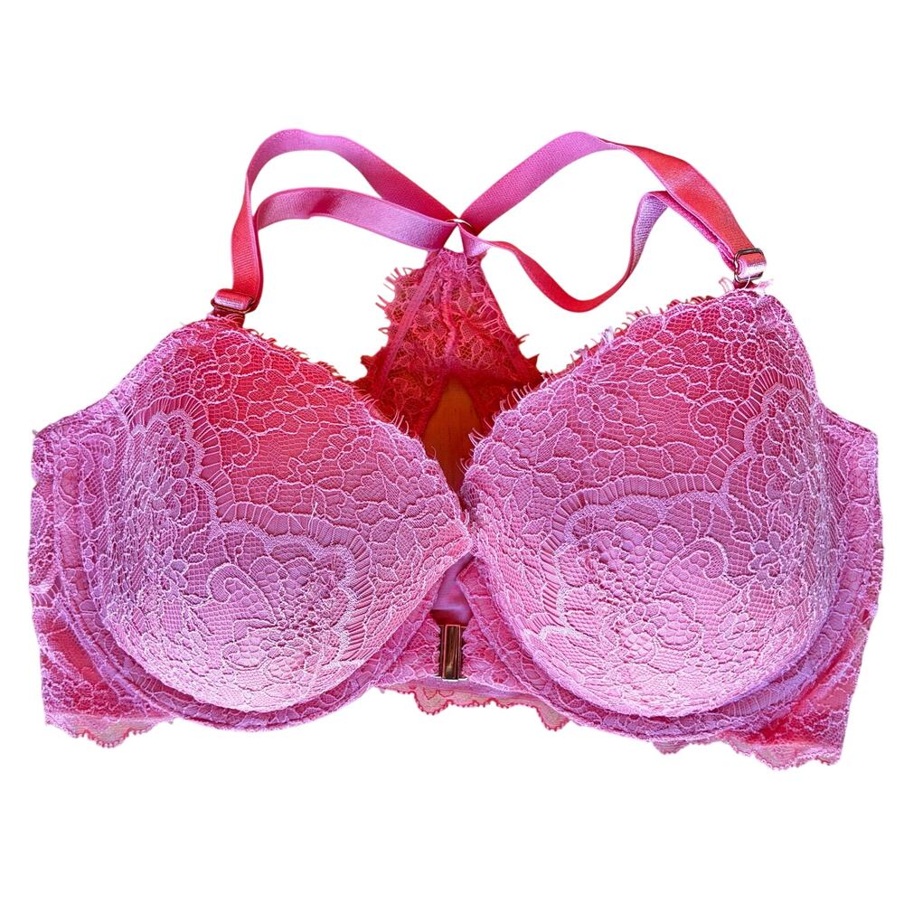 Victoria's Secret Bra Front Closure Lace Racerback Coral 34DD